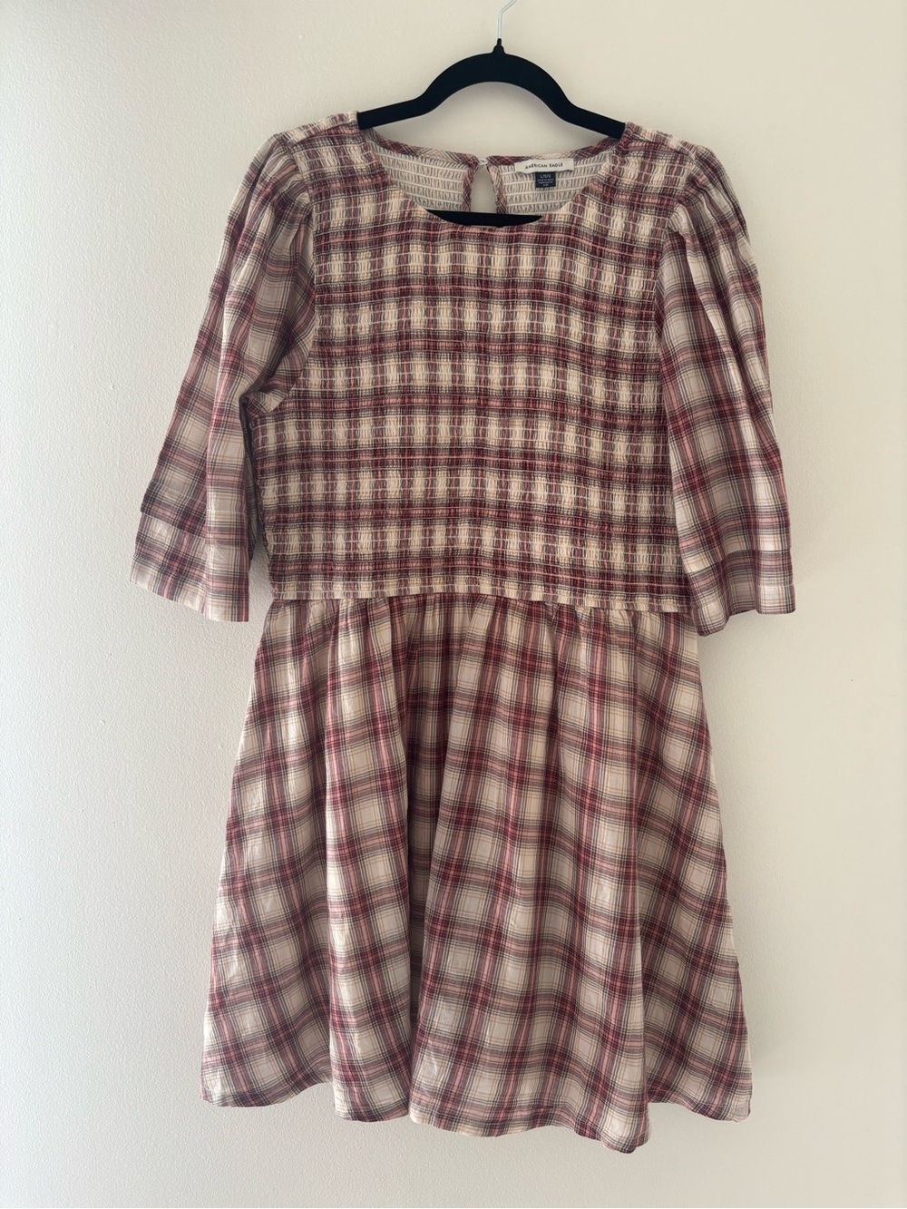 American Eagle Plaid Smocked Long Sleeve Fit and Flare Mini Dress